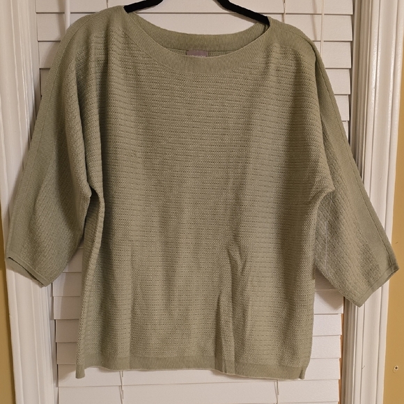 Chico's Green Boxy Ribbed Sweatshirt Tunic - Picture 1 of 12